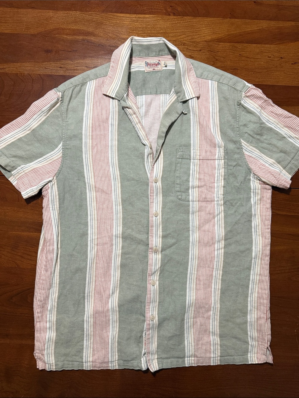 Faherty Short-Sleeve Button-Down with Sage, Pink & White Stripes